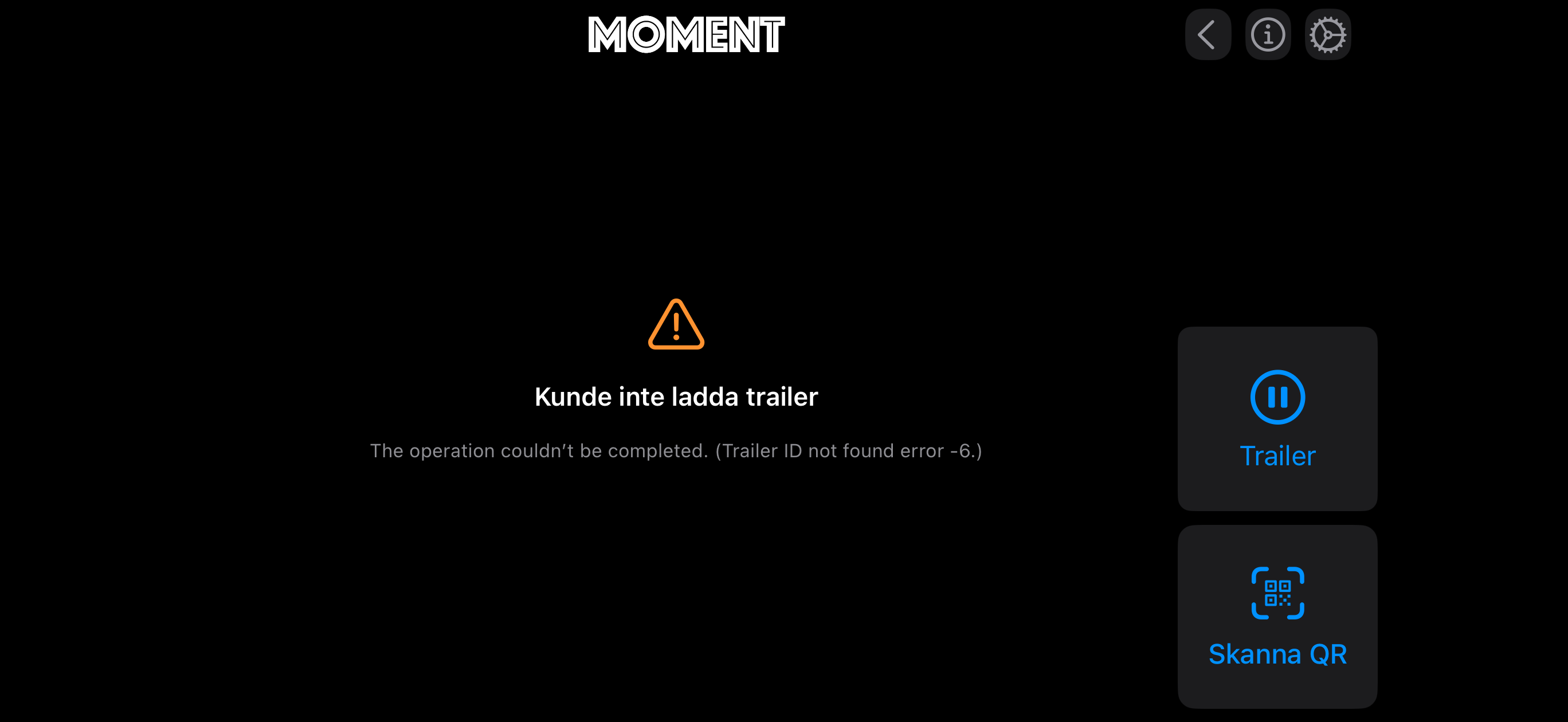 Moment app — trailer screen
